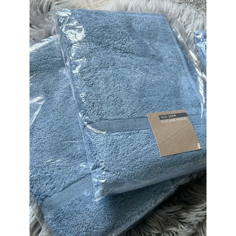 Design‎ With Style West Elm 100% Cotton Blue Towel Bundle Of 5